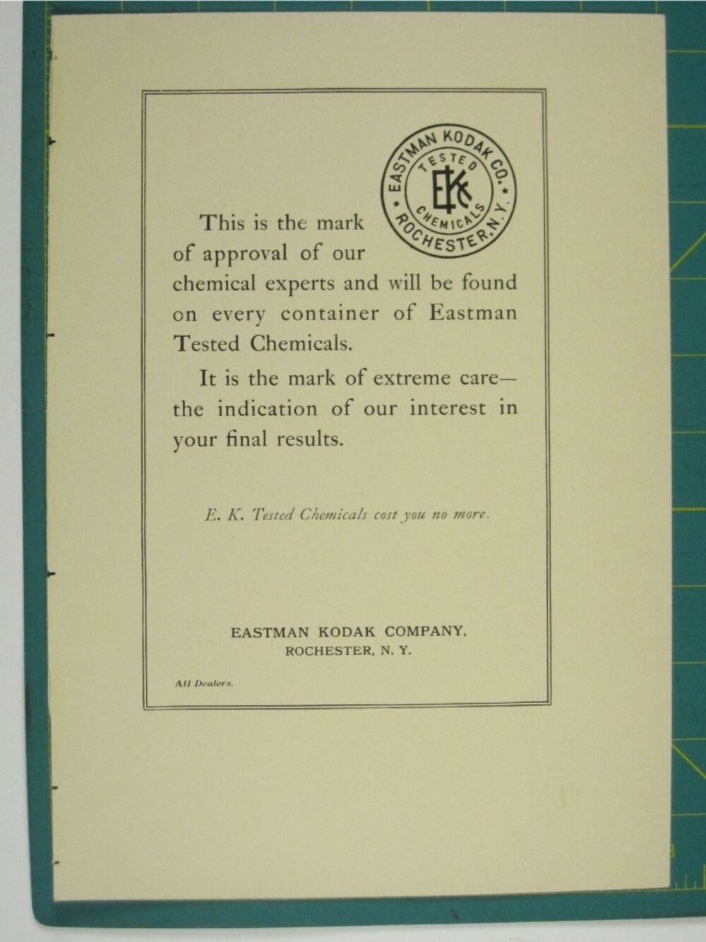 Print Ad Eastman Kodak Chemicals Seal Of Approval Rochester NY Vintage 1910s